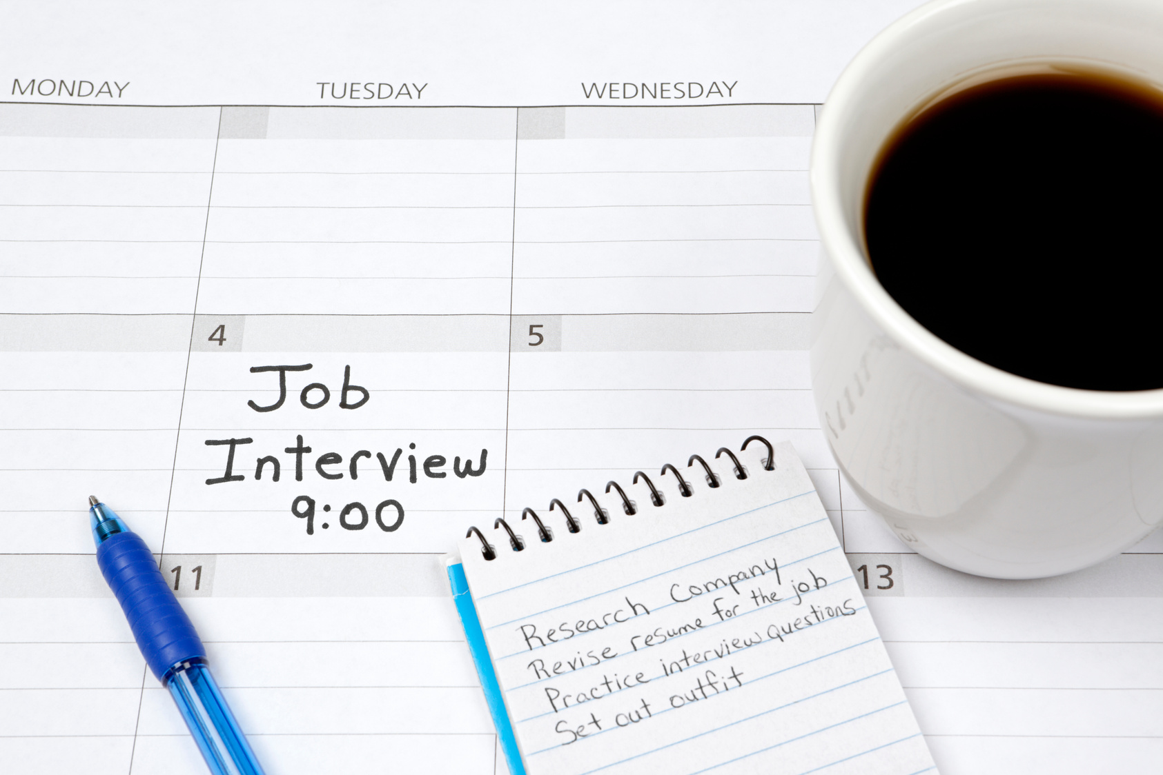 Preparing for Job Interview: Calendar and Plan